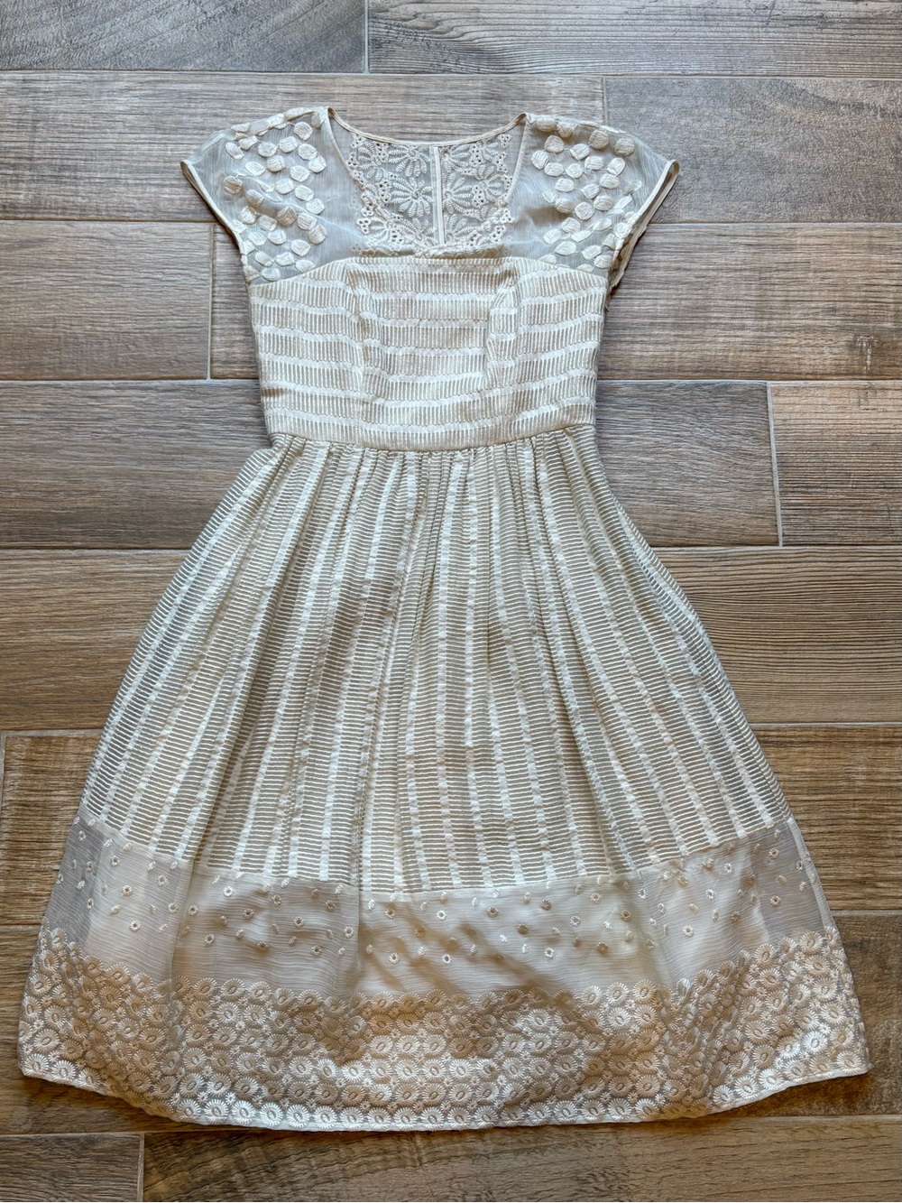Anthropology Moulinette Soeurs Poema Delicate Ivory Lace Fit & Flare Dress, Sz 2